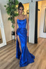 Load image into Gallery viewer, Royal Blue Mermaid Strapless Ruched Long Corset Prom Dress with Slit