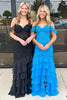 Load image into Gallery viewer, Yellow Cold Shoulder Tiered Chiffon Long Corset Prom Dress with Slit