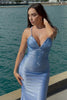 Load image into Gallery viewer, Mermaid Spaghetti Straps Red Long Prom Dress with Criss Cross Back