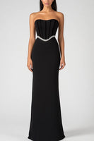 Load image into Gallery viewer, Black Strapless Corset Long Formal Dress with Beading Belt