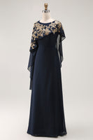 Load image into Gallery viewer, Chiffon Navy Sparkly Mother of the Bride Dress with Beading
