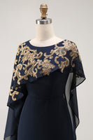 Load image into Gallery viewer, Chiffon Navy Sparkly Mother of the Bride Dress with Beading
