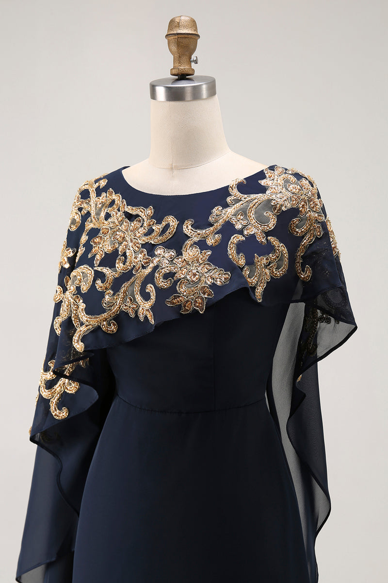 Load image into Gallery viewer, Chiffon Navy Sparkly Mother of the Bride Dress with Beading