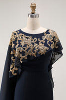 Load image into Gallery viewer, Chiffon Navy Sparkly Mother of the Bride Dress with Beading