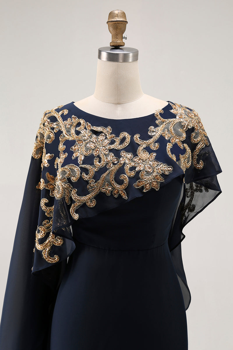 Load image into Gallery viewer, Chiffon Navy Sparkly Mother of the Bride Dress with Beading