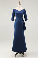 Load image into Gallery viewer, Elegant Navy Off the Shoulder Mother of the Bride Dress