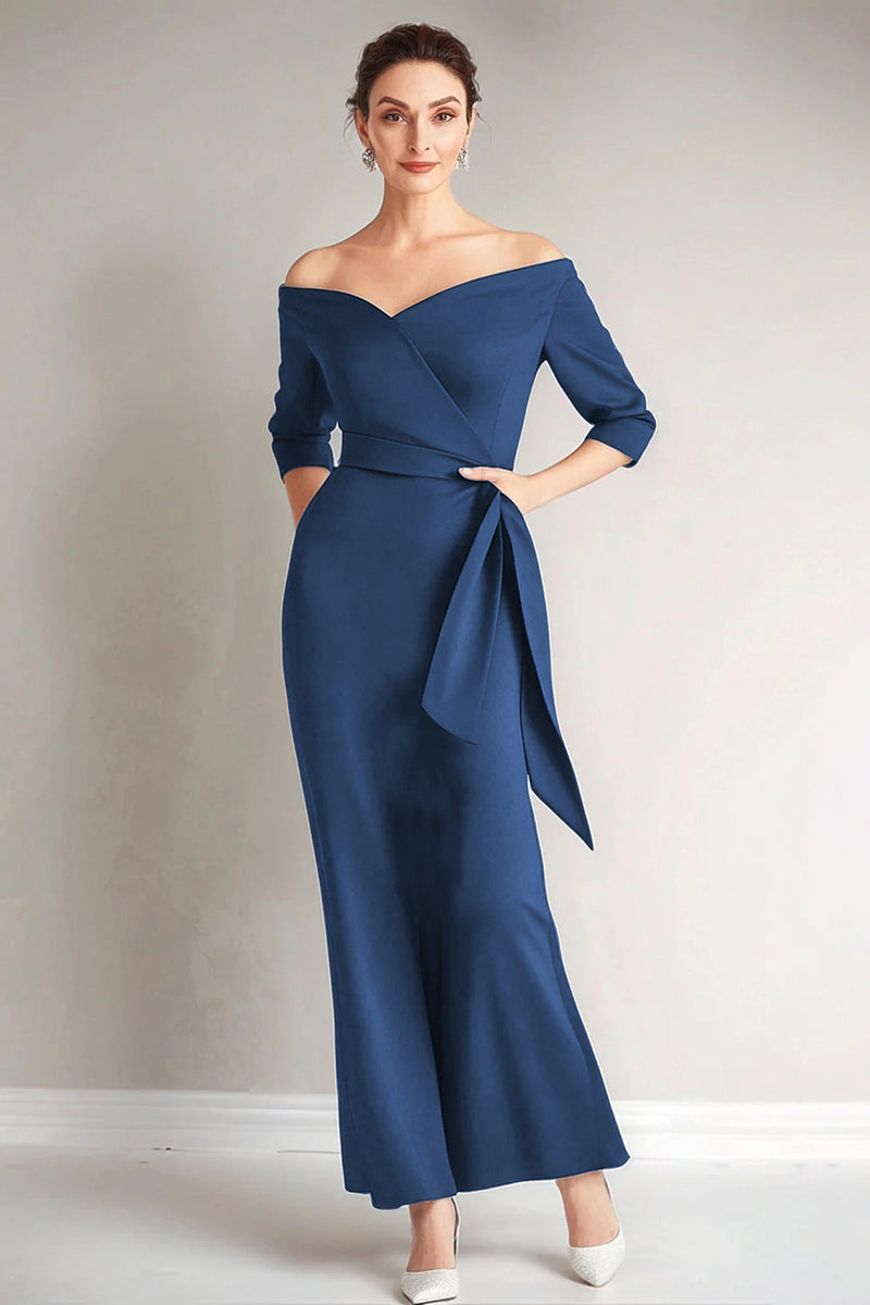 Load image into Gallery viewer, Elegant Off the Shoulder Navy Formal Dress