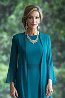 Load image into Gallery viewer, Peacock Chiffon Long Sleeves Mother of Bride Dress with Jacket