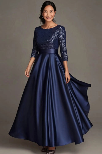 Sparkly Navy Scoop Satin Mother of the Bride Dress