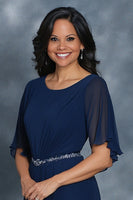 Load image into Gallery viewer, Navy A Line Pleated Chiffon Mother of the Bride Dress with Beading