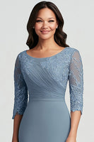 Load image into Gallery viewer, Dusty Blue Floral Ruched Asymmetrical Mother of the Bride Dress