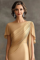 Load image into Gallery viewer, Golden Ruched Sheath Chiffon Mother of the Bride Dress