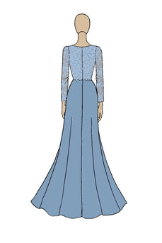 Floral Dusty Blue Round Pleated Mother of the Bride Dress with Appliques