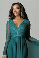 Load image into Gallery viewer, Floral Dark Green V-Neck Pleated Mother of the Bride Dress
