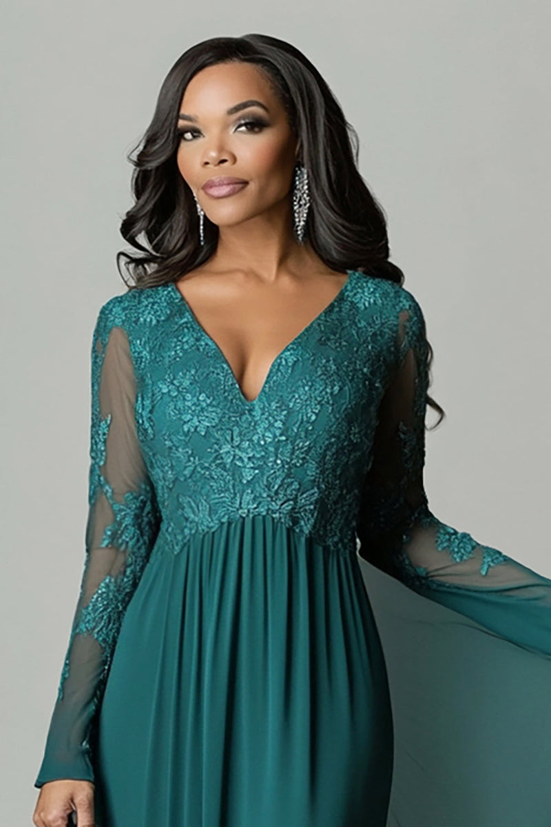 Load image into Gallery viewer, Floral Dark Green V-Neck Pleated Mother of the Bride Dress