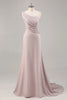 Load image into Gallery viewer, Elegant Khaki Ruched One Shouder Satin Long Formal Dress