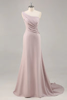 Load image into Gallery viewer, Elegant Khaki Ruched One Shouder Satin Long Formal Dress