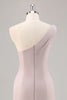 Load image into Gallery viewer, Elegant Khaki Ruched One Shouder Satin Long Formal Dress