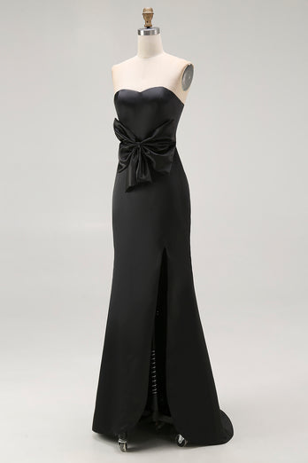 Black Sweetheart Maxi Sheath Formal Dress with Slit