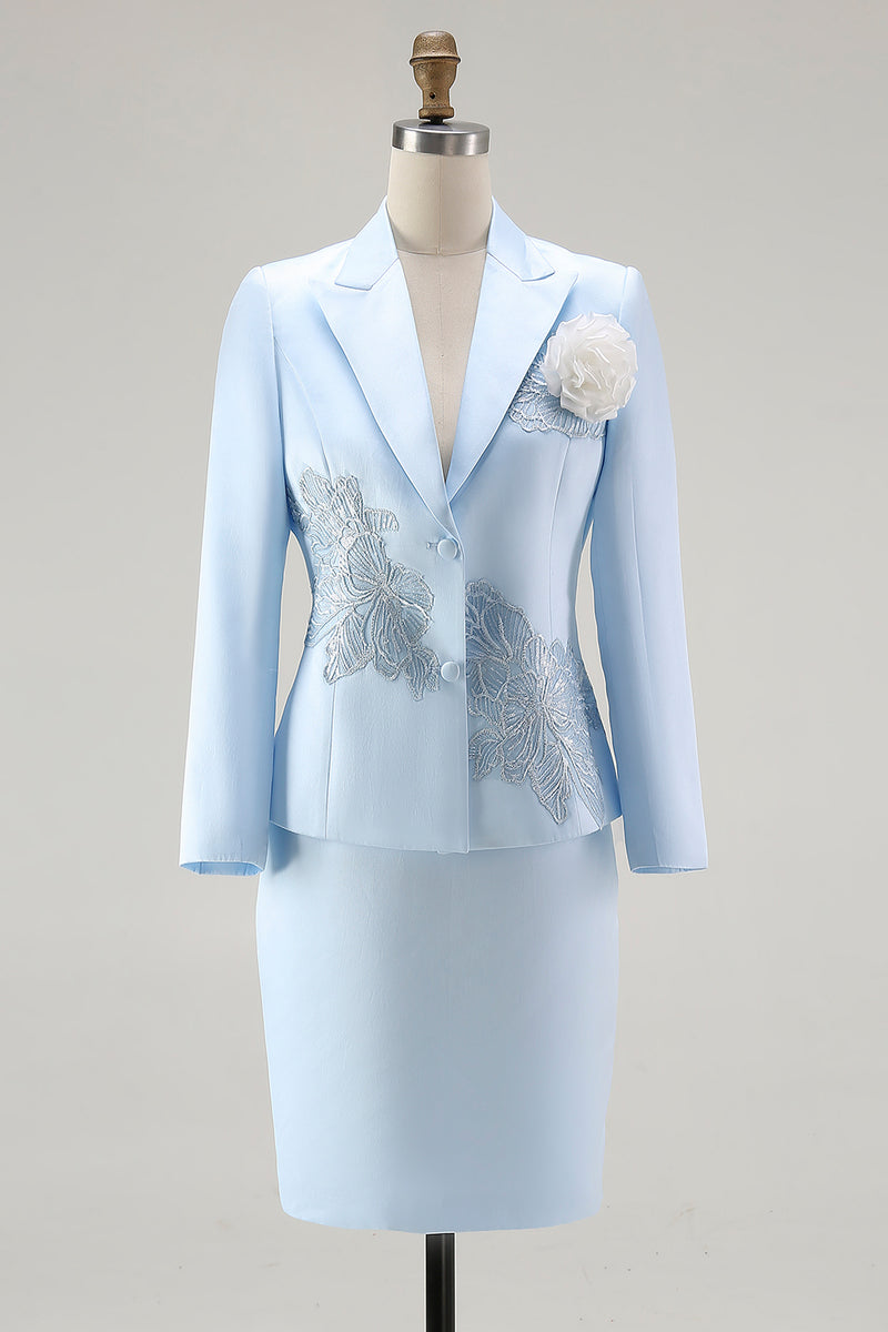 Load image into Gallery viewer, Elegant Blue V-Neck Knee Length Floral Mother of the Bride Dress