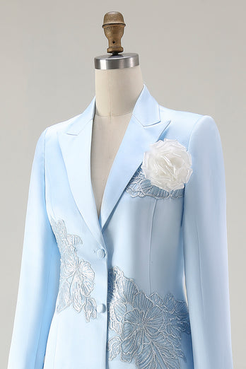 Elegant Blue V-Neck Knee Length Floral Mother of the Bride Dress