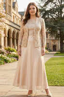 Load image into Gallery viewer, Floral Plus Size Chiffon Champagne Mother of the Bride Dress with Sparkly Jacket