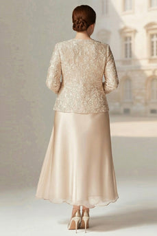 Floral Champagne Chiffon Mother of the Bride Dress with Sparkly Jacket