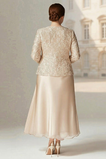 Queendancer Women Floral Champagne Mother of the Bride Dress with Sparkly  Jacket 3/4 Sleeves Chiffon Wedding Guest Dress  queendanceruk