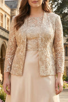 Load image into Gallery viewer, Floral Plus Size Chiffon Champagne Mother of the Bride Dress with Sparkly Jacket