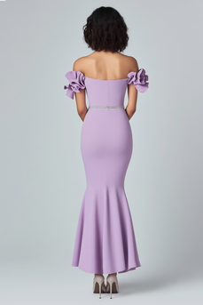 Off the Shoulder Lilac Mermaid Ruffled Long Formal Dress