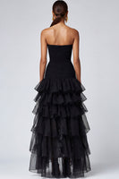 Load image into Gallery viewer, Plus Size Black Organza Strapless Tiered Maxi Formal Dress