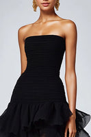 Load image into Gallery viewer, Black Strapless Organza Tiered Maxi Formal Dress