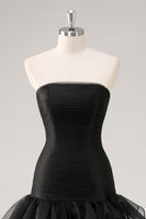 Load image into Gallery viewer, Elegant Black Strapless Tiered Maxi Organza Formal Dress with Slit