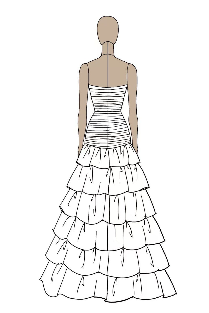 Load image into Gallery viewer, Burgundy Simple Strapless Tulle Tiered Long Black Tie Dress with Slit