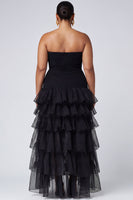 Load image into Gallery viewer, Plus Size Black Organza Strapless Tiered Maxi Formal Dress