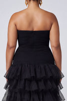 Load image into Gallery viewer, Plus Size Black Organza Strapless Tiered Maxi Formal Dress
