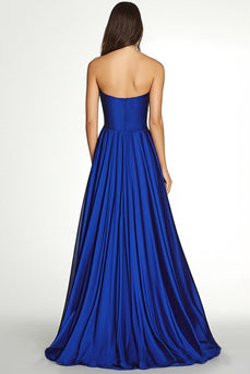 Royal Blue Sweetheart A Line Pleated Chiffon Long Formal Dress