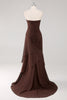 Load image into Gallery viewer, Dark Brown Sweetheart Sheath Ruffles Chiffon Long Formal Dress