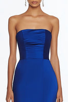 Load image into Gallery viewer, Royal Blue Strapless Mermaid Tiered Long Formal Dress with Slit