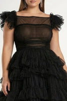 Load image into Gallery viewer, Plus Size Black A Line Tulle Tiered Long Formal Dress