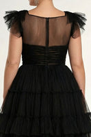 Load image into Gallery viewer, Plus Size Black A Line Tulle Tiered Long Formal Dress