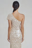 Load image into Gallery viewer, Champagne One Shoulder Sparkly Sequin Long Formal Dress