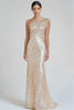 Load image into Gallery viewer, Women Sparkly Champagne Sequin Formal Dress Mermaid One Shoulder Sweep Train Long Prom Dress