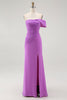 Load image into Gallery viewer, Purple Off the Shoulder Chiffon Ruched Maxi Formal Dress with Slit