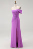 Load image into Gallery viewer, Purple Off the Shoulder Chiffon Ruched Maxi Formal Dress with Slit