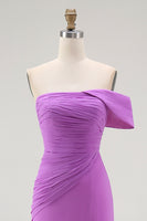 Load image into Gallery viewer, Purple Off the Shoulder Chiffon Ruched Maxi Formal Dress with Slit