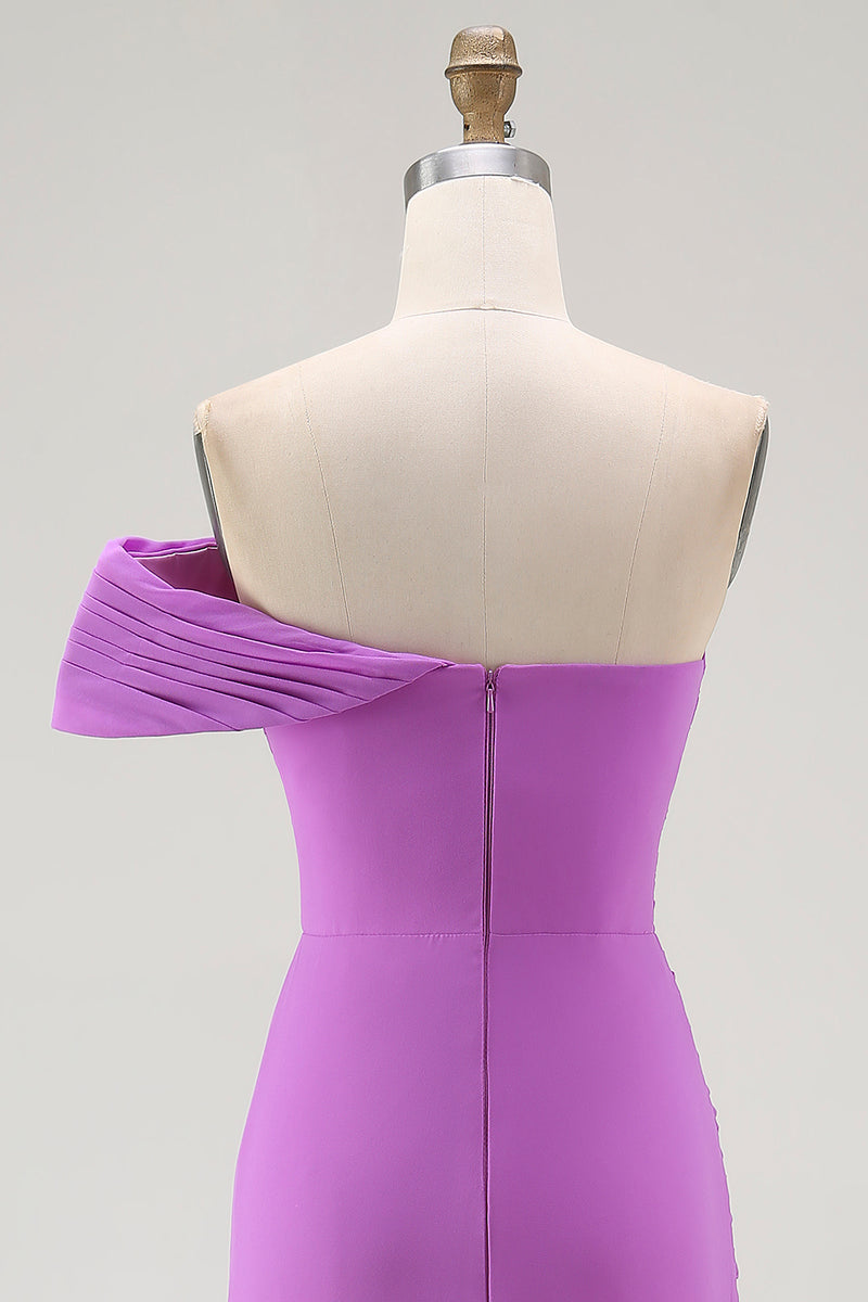 Load image into Gallery viewer, Purple Off the Shoulder Chiffon Ruched Maxi Formal Dress with Slit