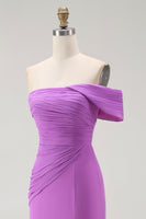 Load image into Gallery viewer, Purple Off the Shoulder Chiffon Ruched Maxi Formal Dress with Slit