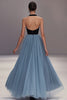 Load image into Gallery viewer, Black Blue Tulle Deep V-Neck A Line Long Formal Dress