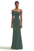 Load image into Gallery viewer, Dark Green Off the Shoulder Chiffon Long Formal Dress with Full Pleated